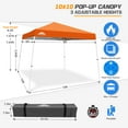 thumbnail image 4 of EAGLE PEAK 10x10 Slant Leg Pop Up Canopy Tent Easy One Person Setup Instant Outdoor Beach Canopy Folding Portable Sports Shelter 10x10 Base 8x8 Top(Orange), 4 of 10