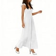 thumbnail image 5 of Women's Summer Maxi Dresses Casual Floral Sleeveless V Neck Boho Beach Vacation Swing Dress with Pockets EVF White M, 5 of 6