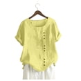thumbnail image 3 of Yellow Women's Short Sleeve T-shirt, Womens Casual Loose Button Linen Plus Size Daily Boho Tanic T-Shirt Blouse Tops,Women's Short sleeve T-shirt XL, 3 of 4