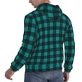 thumbnail image 6 of Picia Teal On Black Plaid Pattern Casual Men's Hoodie - Lightweight Hooded Sweatshirt with Kangaroo Pocket, Comfortable Pullover for Everyday, Travel-4X-Large, 6 of 7