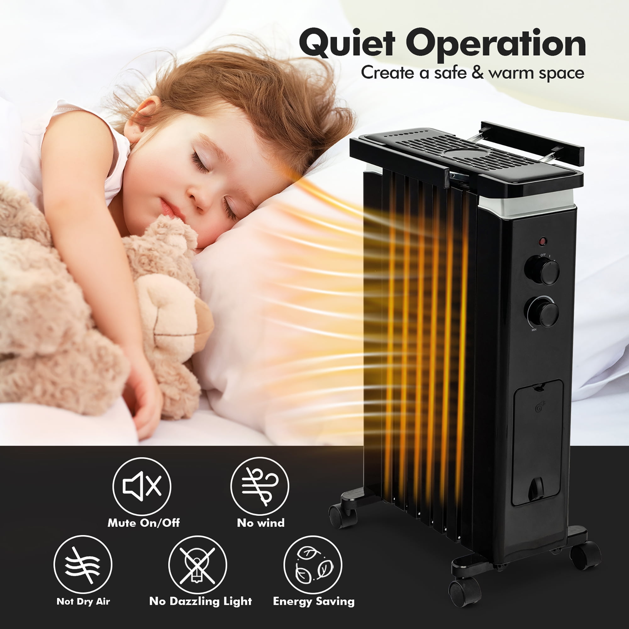 Costway 1500W Oil Filled Radiator Heater Electric Space Heater w/  Humidifier Black 