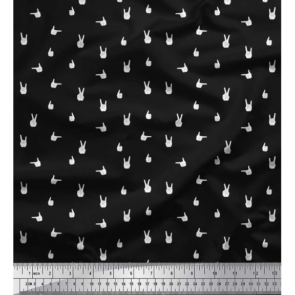 Soimoi Cotton Duck Fabric Finger Sign Shirting Printed Craft Fabric by The Yard 42 Inch Wide