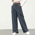 thumbnail image 5 of TEAJOPSUU Women's Wide Leg Pants High Waisted Tie Waist Wrap Pants with Pockets Casual Solid Color Daily Pants Gray, 5 of 7