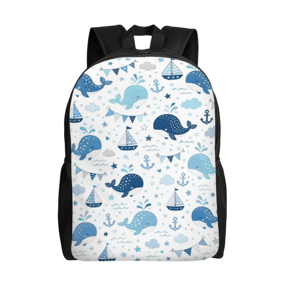 Whale Nautical Backpack Full Front Print Travel Laptop Bag for Men and Women