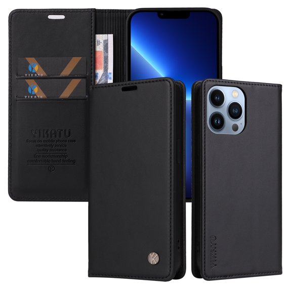 Allytech For iPhone 12 Pro/12 6.1 inch Case,Full Body Protection Business Solid Color PU Leather&Soft TPU Magnetic Closure Flip Wallet Card Slots Holder Shockproof Cover.Black