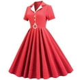 thumbnail image 3 of QLEICOM 1950's Dresses for Women Vintage, Contrast Suit Collar Cardigan Dress, Stretch Slim High Waist Swing Ball Dress, Christmas Lace Up Midi Dress, Audrey Hepburn Style Party Dresses Red XL, 3 of 3