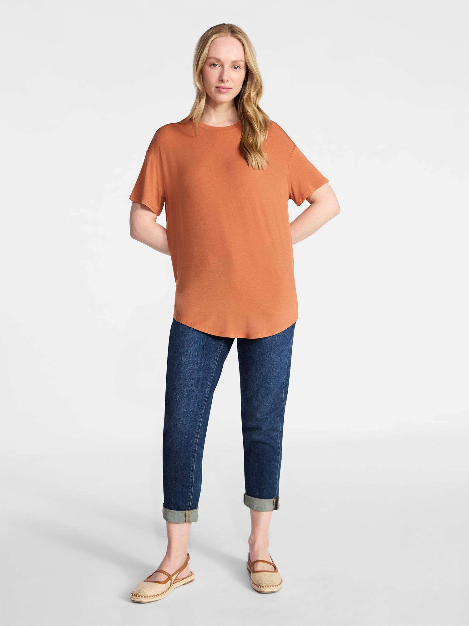 Time and Tru Women's Tunic Tee with Short Sleeves, Sizes XS-XXXL