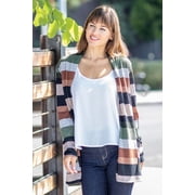 Eloges Women's Multi Color Stripe Elbow Patch Open Cardigan