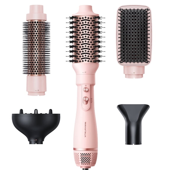 Wavytalk 5 in 1 Hot Air Brush Set, Multi Hair Styler for Salon Blowouts, Smooth Curls, Volumizing and Straightening, Pink