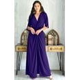 thumbnail image 3 of KOH KOH Long Sexy V-Neck Short Sleeve Slit Flowy Cocktail Evening Bridesmaid Wedding Guest Party Summer Tall Dressy Maxi Dress Gown For Women Indigo Blue Purple Small US 4-6 NT290, 3 of 7