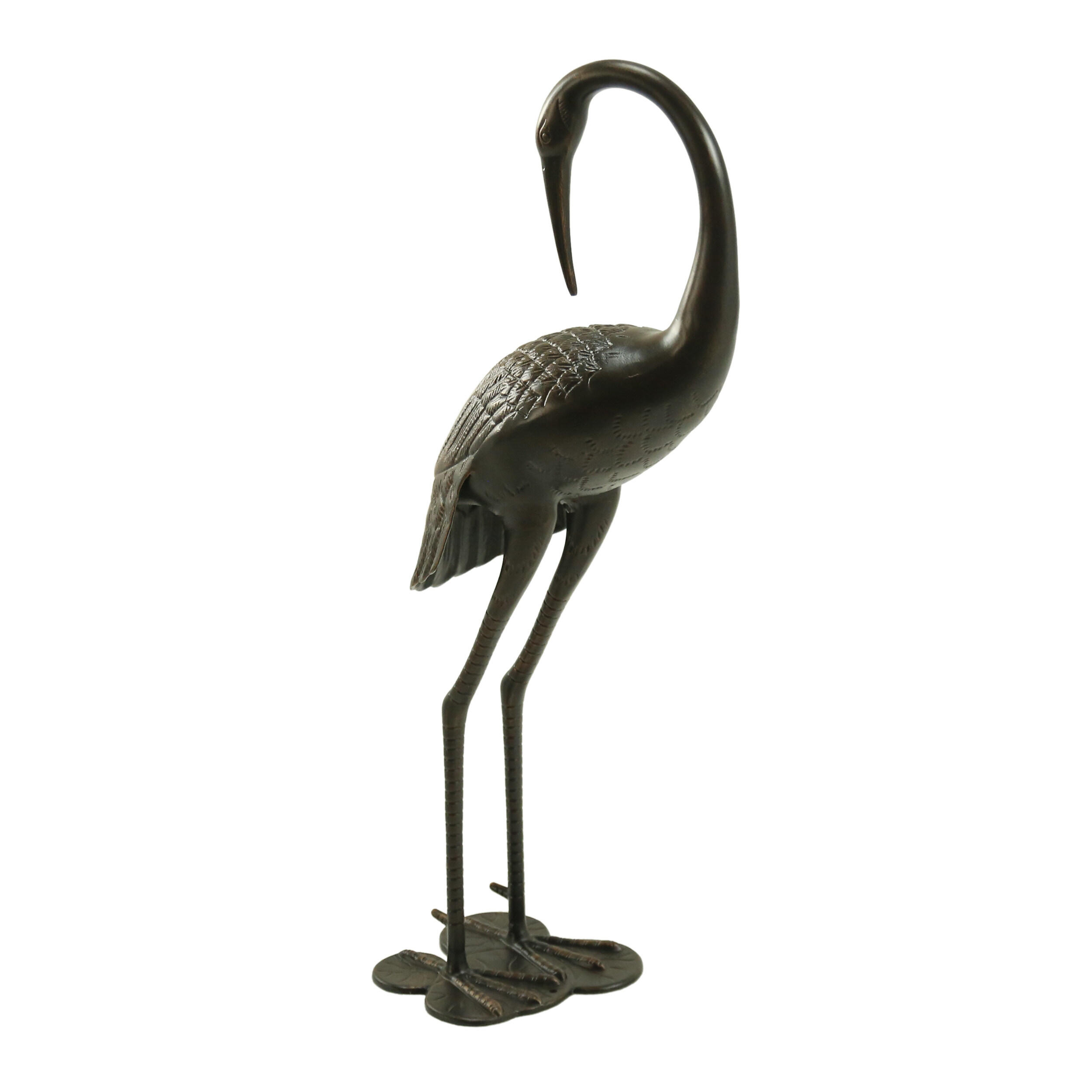 38.5" Antique Bronze Aluminum Crane Statue, Outdoor Garden Decor - Rust-Proof Patio Fountain Sculpture