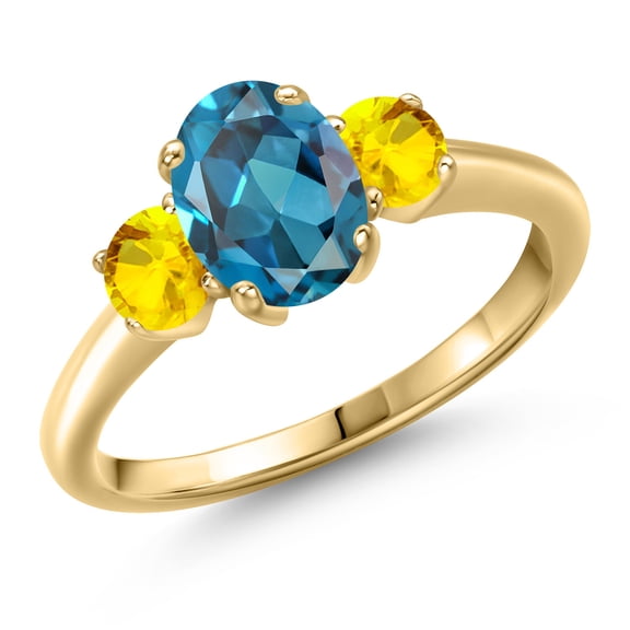 Gem Stone King 10K Yellow Gold London Blue Topaz and Yellow Sapphire Engagement Ring for Women | 2.22 Cttw | Oval 8X6MM | Gemstone November Birthstone | Size 5