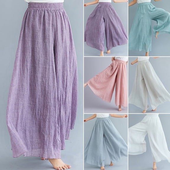 sunsanly Women Casual Culottes Elastic High Waist Solid Color Wide Leg Pants Oversized Skirt Pants Streetwear