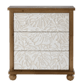 thumbnail image 5 of COZAYH Rustic Farmhouse 3-Drawer Dresser Chest Accent Cabinet with Leaves Pattern Carved, Vintage French Country Nightstand for Bedroom, Living Room, Fully-Assembled, Distressed Finish, White & Brwon, 5 of 7