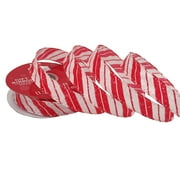 Holiday Time Fabric Gift Wrap Ribbon, Red/White Stripe with Full Print Glitter, 5/8"/25'