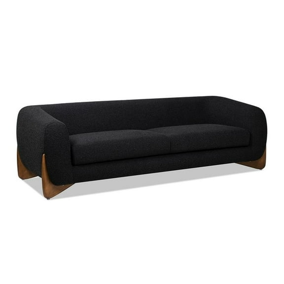 Maklaine Contemporary 90" Faux Sherpa Sofa Ebony Black Boucle