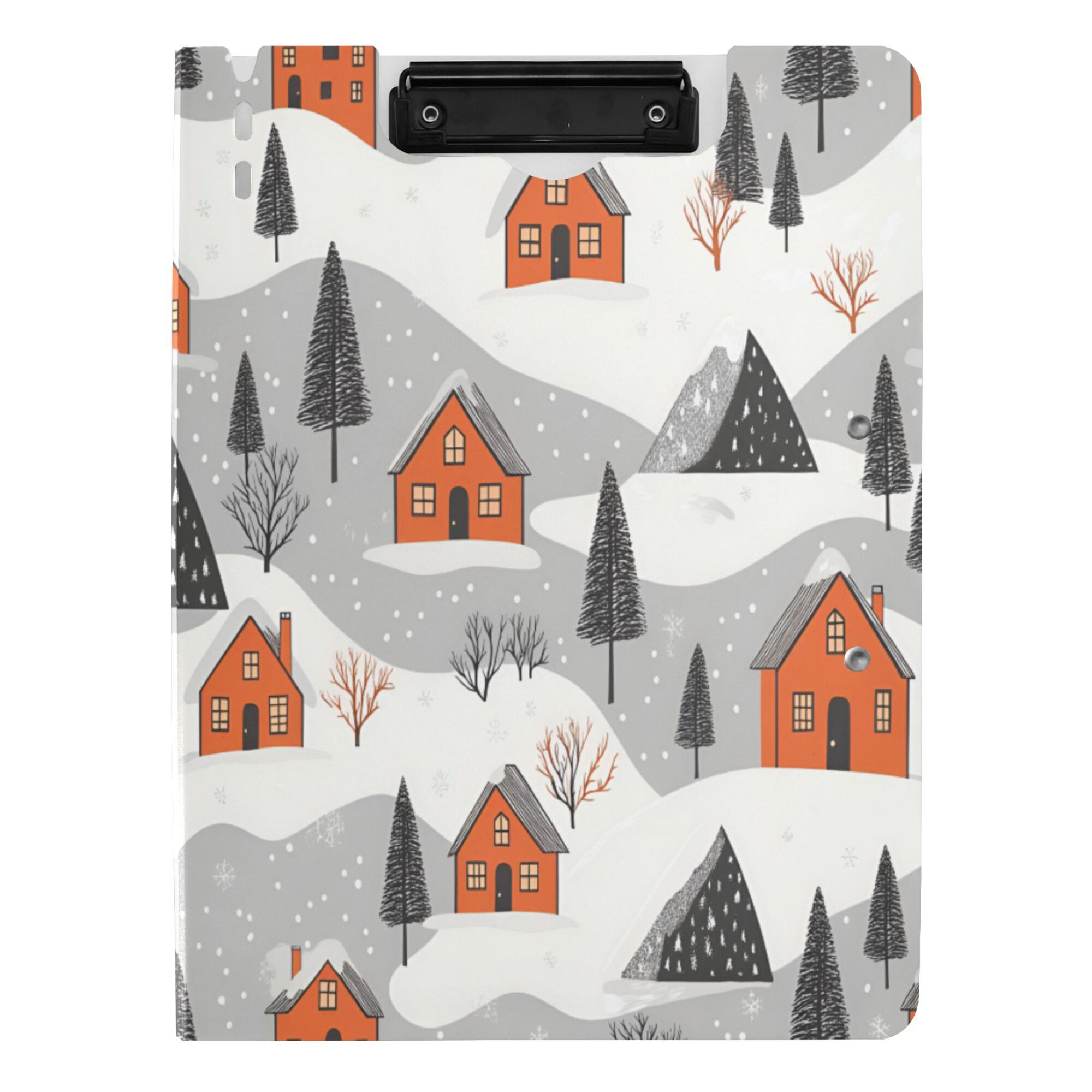 FORMRS A4 Clipboard Folder with Pen Holder Horizontal Foldable School Office Binder, Orange Cartoon Houses