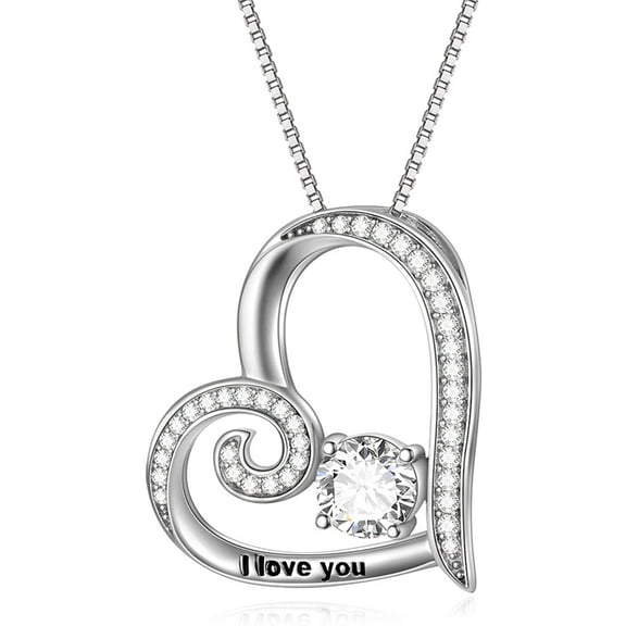 AOBOCO Gifts for Her, Sterling Silver I Love You Heart Pendant Necklace Anniversary Birthday Jewelry Gifts for Women Mom Mama