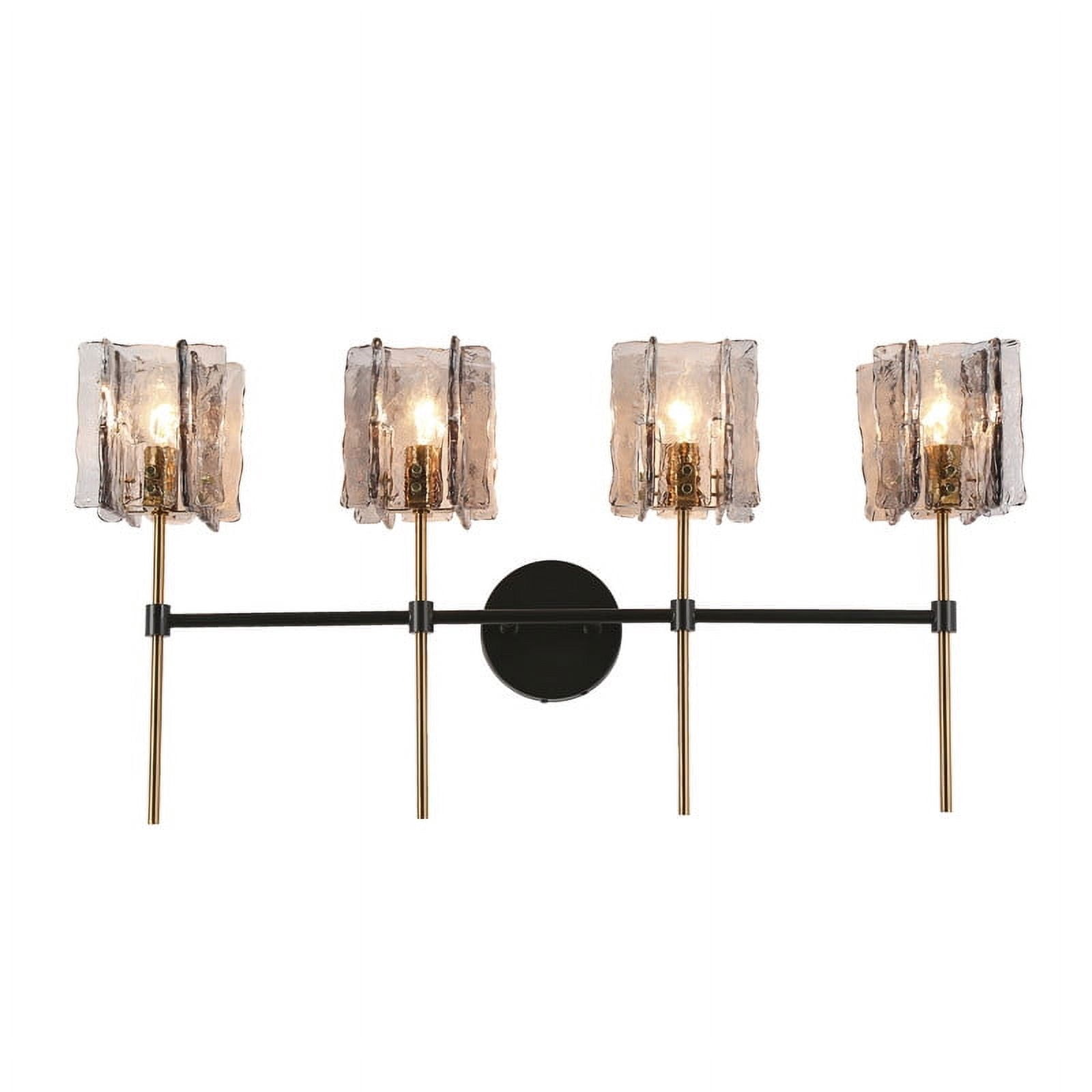 LNC Modern 4-Light Vanity Light with Smoky Textured Glass Shades, Black and Brass Finish