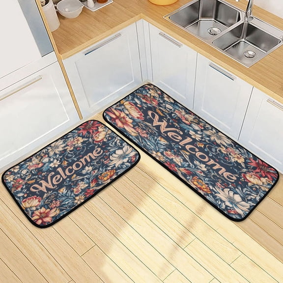 Kitchen Rugs and Mats【2 PCS】Non Skid Bloom Elements Pattern Creative Kitchen Mat