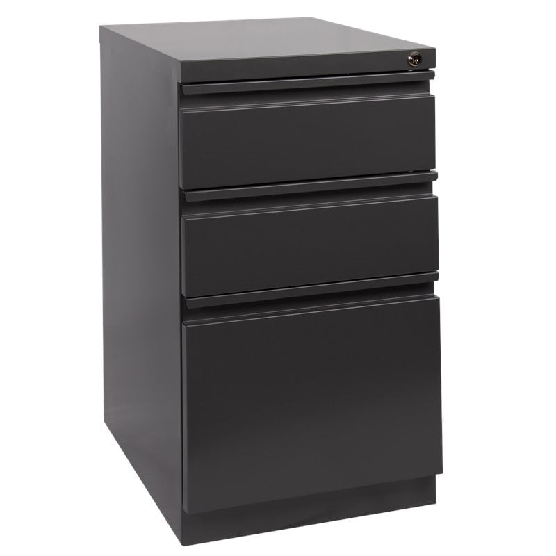 Pemberly Row 3 Drawer Mobile Pedestal Letter File with Key Lock in Black