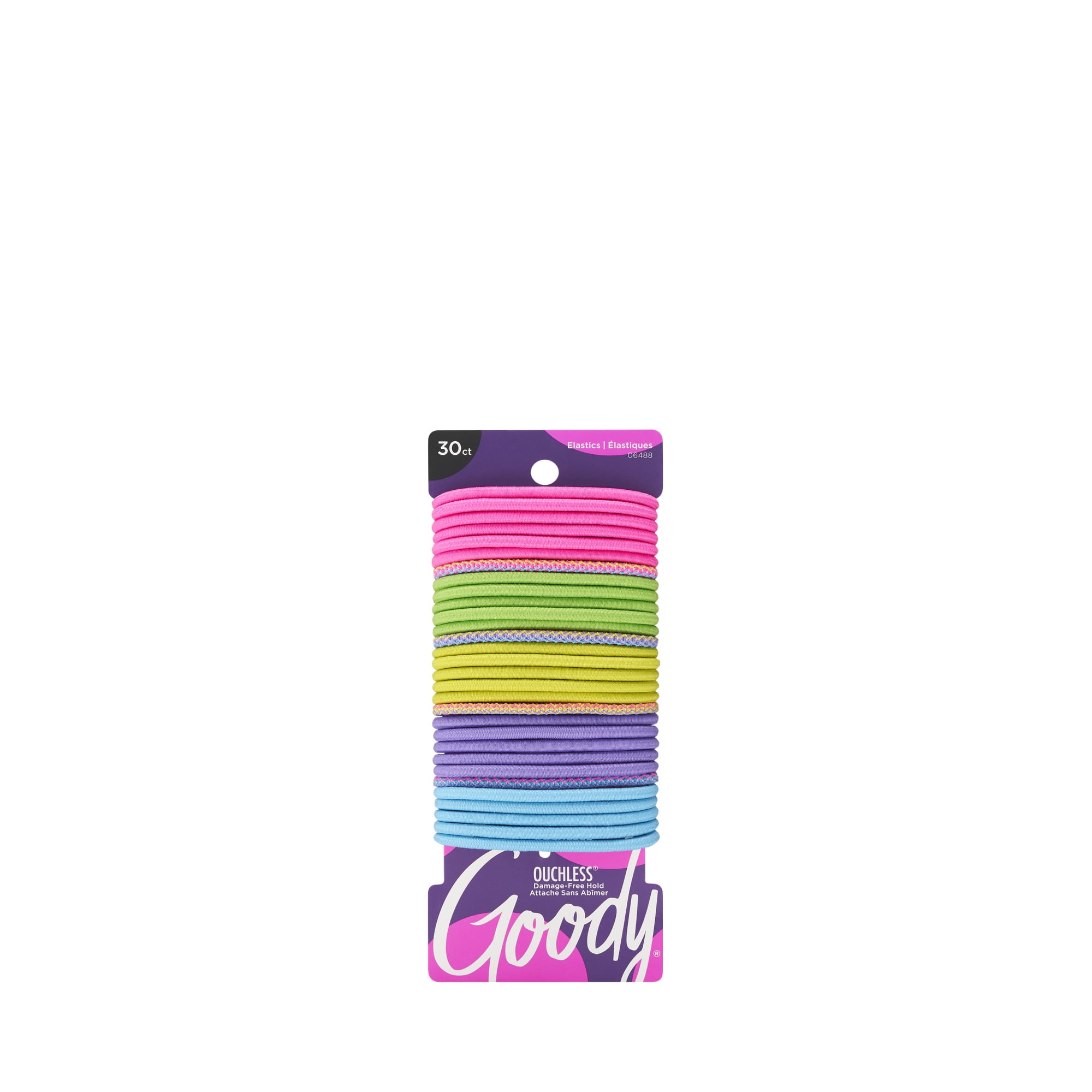 Goody Ouchless Braided Elastics, Assorted Neon Tribal Colors, No Metal, 30 Ct