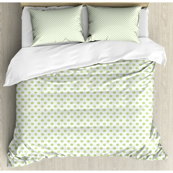 Ambesonne Green Duvet Cover Set, Vintage Retro Polka Dots, Calking, Pale Green and White