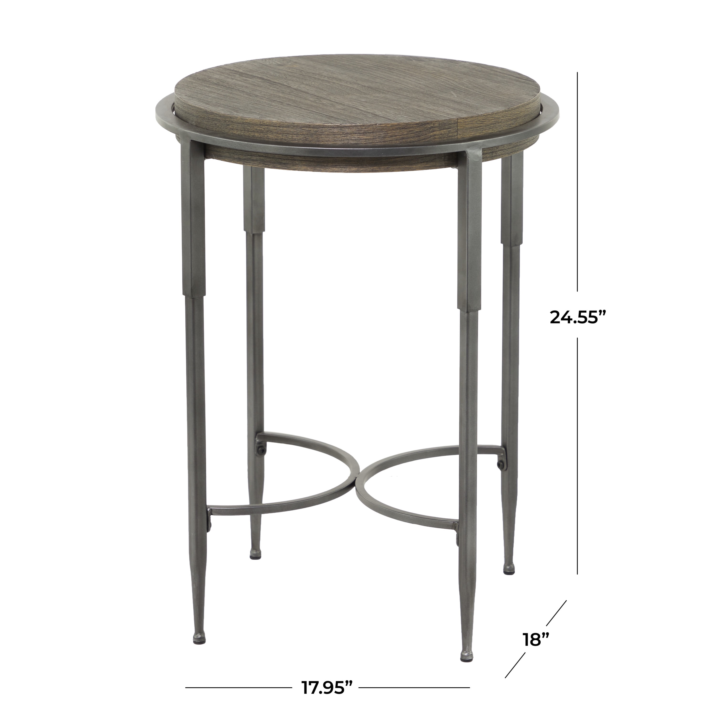 DecMode 18" x 25" Gray Metal Accent Table with Brown Wood Top, 1-Piece