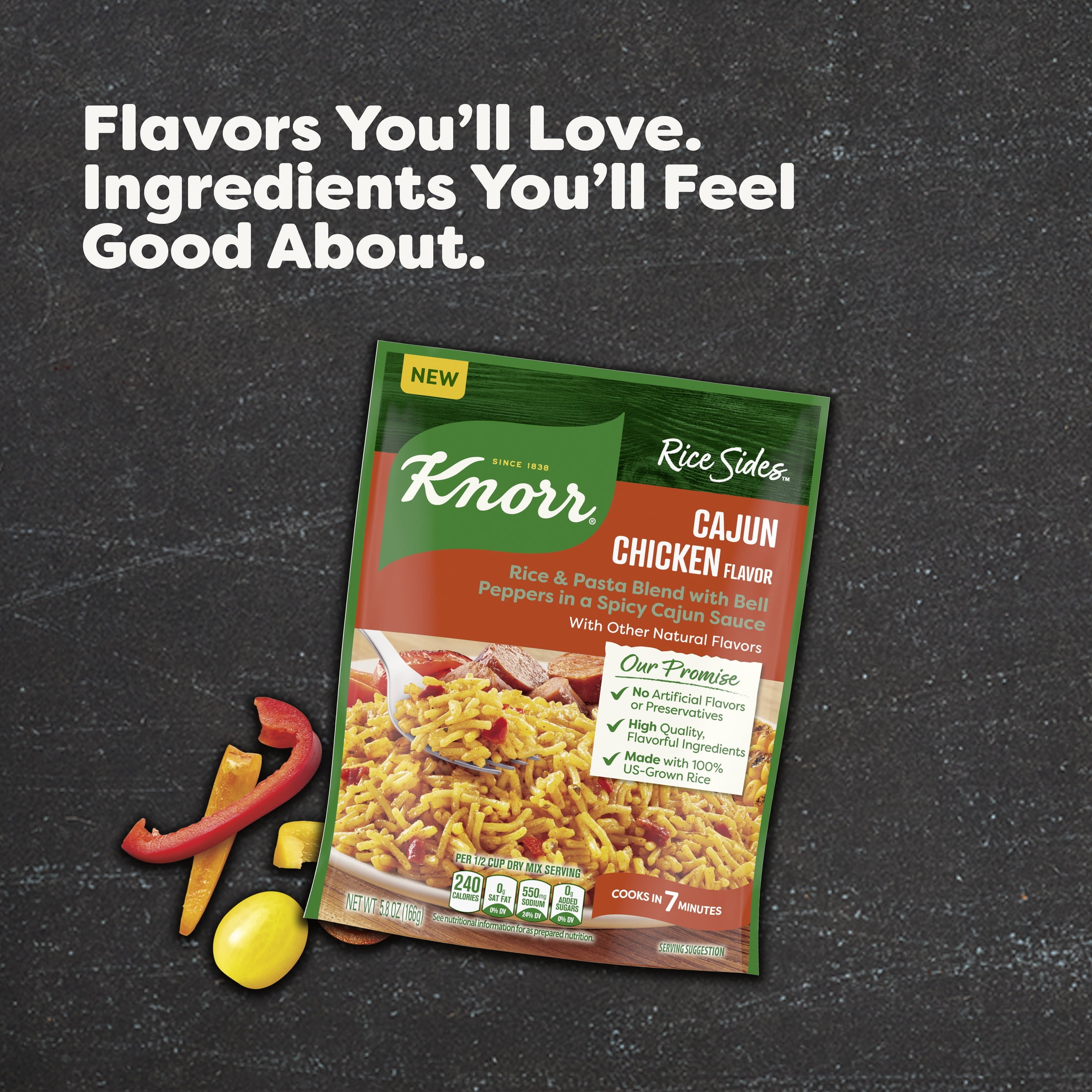 (8 pack) Knorr No Artificial Flavors Cajun Chicken Flavor Rice Sides, 5.8 oz Regular Pouch