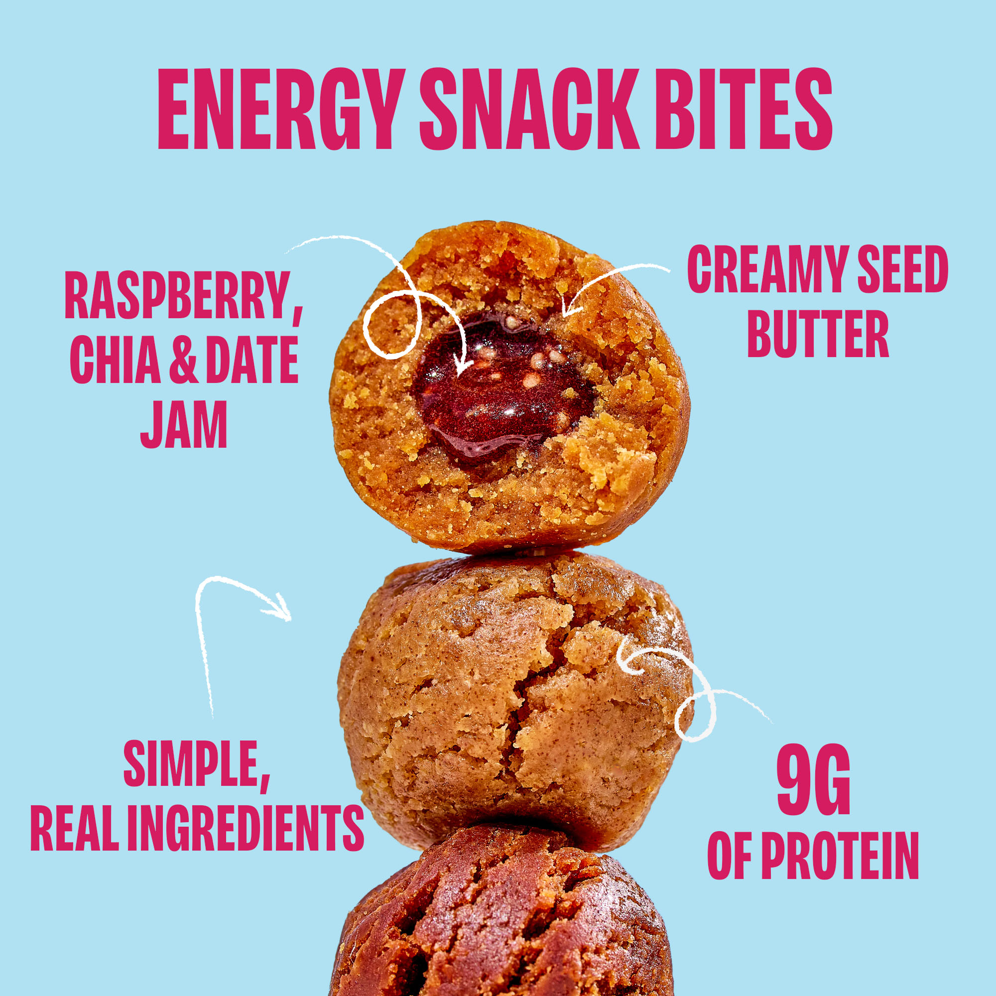 Smash Foods Gluten-Free Vegan Snack Bites (Raspberry), Protein & Energy, 8-Pack