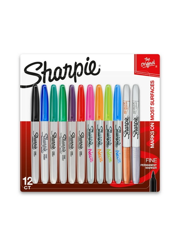 Sharpie Permanent Markers, Fine Point, Assorted Bold Colors, 12 Count