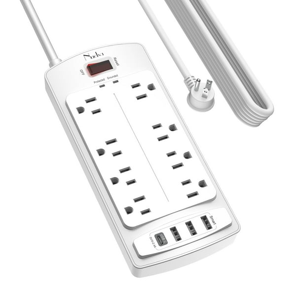 Protector contra sobretensiones Nuetsa, 8 salidas y 4 puertos USB, color blanco