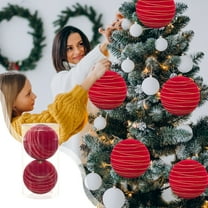 Zawou 20CM Oversized Red Velvet Painted Christmas Balls Set of 2, Flocking Hanging Ornaments for Large Tree Decoration and Holiday Displays