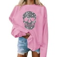 thumbnail image 2 of FAVIPT Women's Cute Halloween Sweatshirt Funny Skull Sequin Graphic Pullover Long Sleeve Crew Neck Oversized Tops Casual Trendy Fall Blouses Pink,XL, 2 of 3