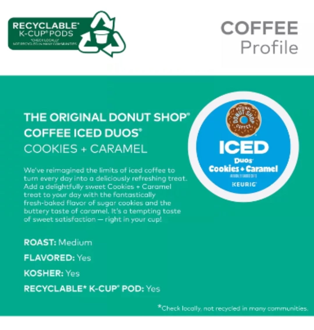 The Original Donut Shop Iced Duos Cookies + Caramel Iced Coffee Keurig K-Cup Pods Medium Roast