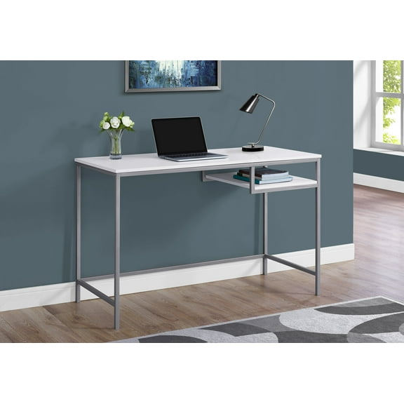 Monarch Specialties Computer Desk, Home Office, Laptop, 48"L, Work, White Laminate, Grey Metal