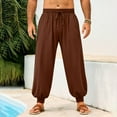 thumbnail image 2 of ZACPNCV Mens Bohemian Style Linen Like Beach Pants Elastic Drawstring Waist Relaxed Fit with Pockets for Hippie Casual Look, 2 of 9
