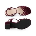thumbnail image 4 of BLISSFUL STEP Women's Square Toe Velvet Slingback Block Heels Sandals Burgundy 8.5, 4 of 7
