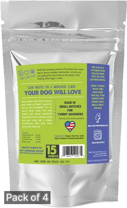 Bully Boy Pets USA Made Smoked Gourmet Dog Jerky Treat 12oz Chicken Sticks (Pack of 4)