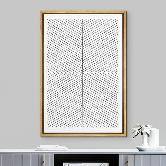 PixonSign Framed Wall Art Black & White Line Cross Landscape Abstract Geometric Paintings Minimalism Modern Art Decorative Boho Canvas Prints Fine Art for Rooms - 16"x24"x3 Natural