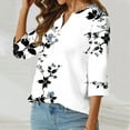 thumbnail image 4 of Teissuly Women's Casual Round Neck Button Cotton Linen Printed Three Quarter Sleeve Top, 4 of 5
