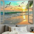 thumbnail image 2 of PRATYUS Nature Landscape Tapestry, Cozy Outside of Window Tropical Palm Tree Beach Sea Mew Sunset Scenery Tapestry Wall Hanging, Colorful Bedroom Living Room Dorm Decor  Painting, 2 of 6