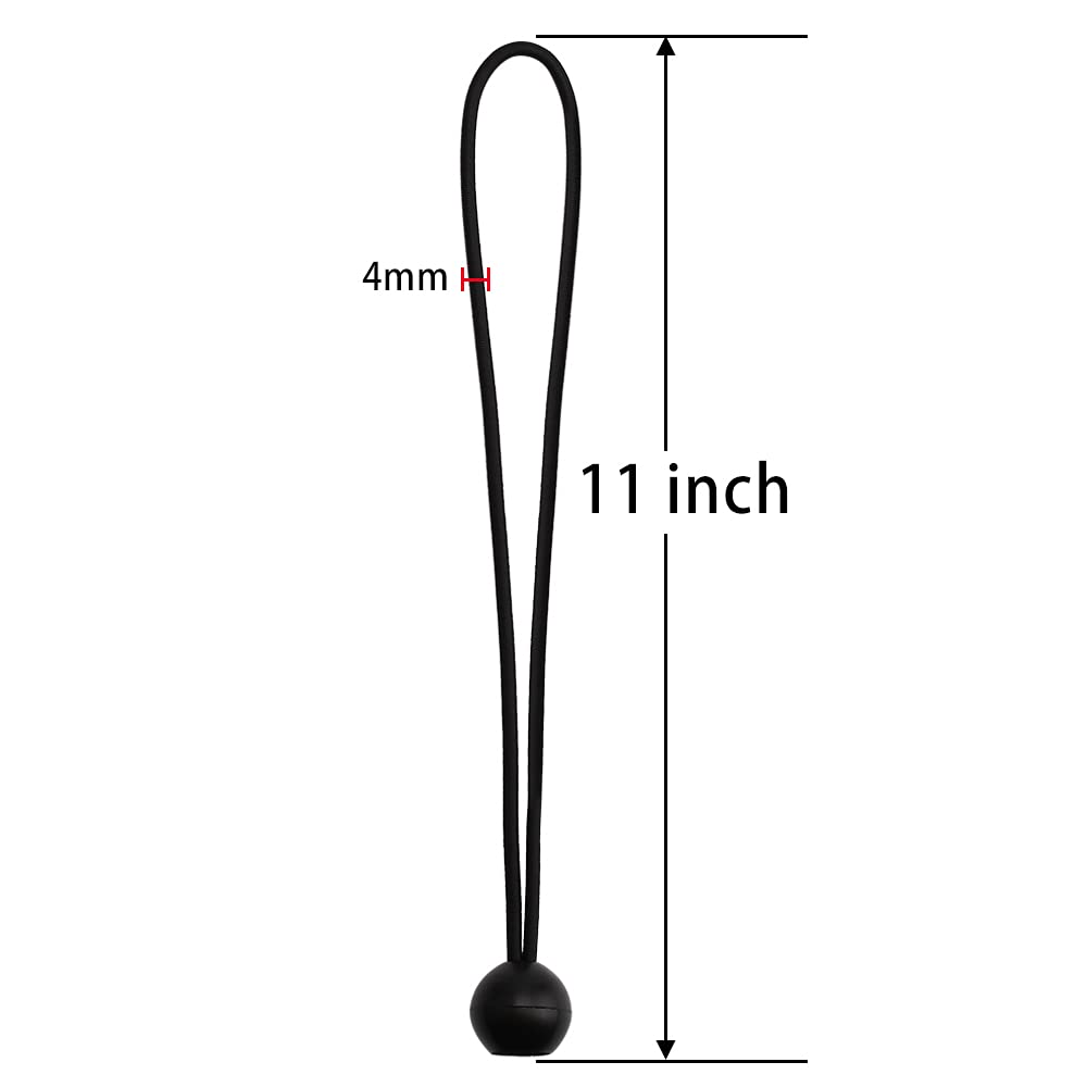 Bungee Balls, Black Ball Bungee Heavy Duty Heavyweight 4 inches Tarp Bungee Cords, Weather Resistant Tie Down Strap 4mm Thickness - for Camping, Tents, Cargo, Holding Wire and Hoses