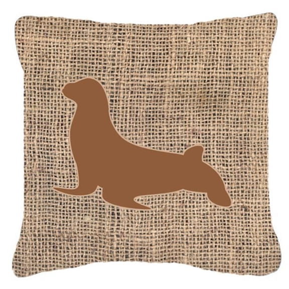 Seal Burlap and Brown Indoor & Outdoor Decorative Fabric Pillow - 14 x 14 in.