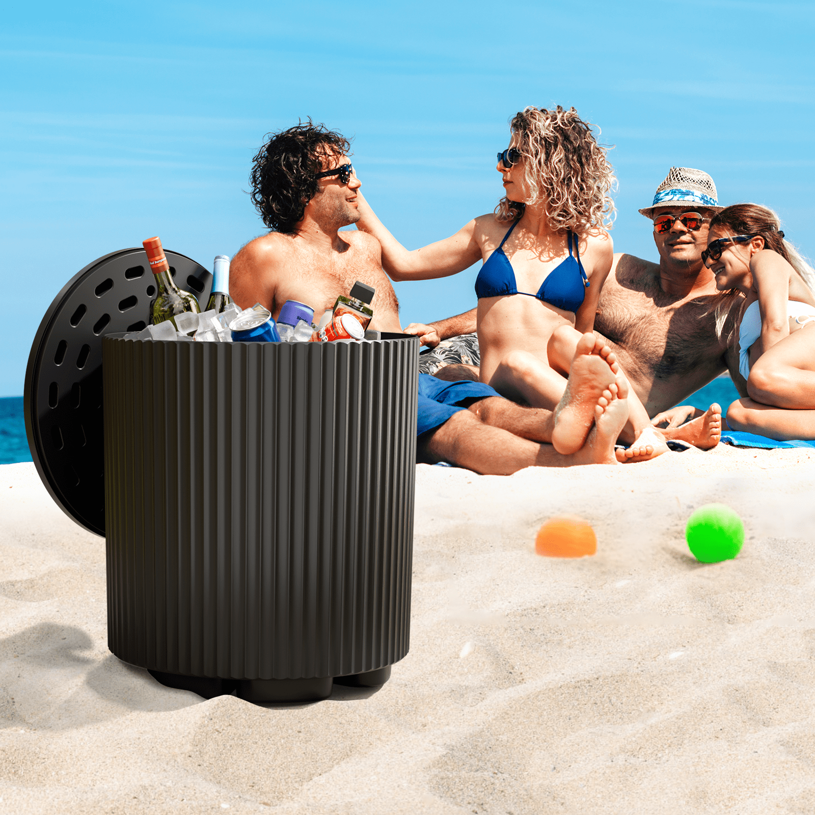 PolarcoForgeco 2-in-1 Portable Ice Bucket Cooler Table, Outdoor Ice Chest & Side Table Combo, Ideal for Patio, Parties, Picnics, Beach, and Outdoor Gatherings, Black
