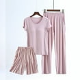 thumbnail image 2 of ZyeKqe Womens Plus Size Pjs Sets 3 Piece Lounge Outfits Cap Sleeve T Shirt Wide Leg Shorts and Pants, 2 of 3