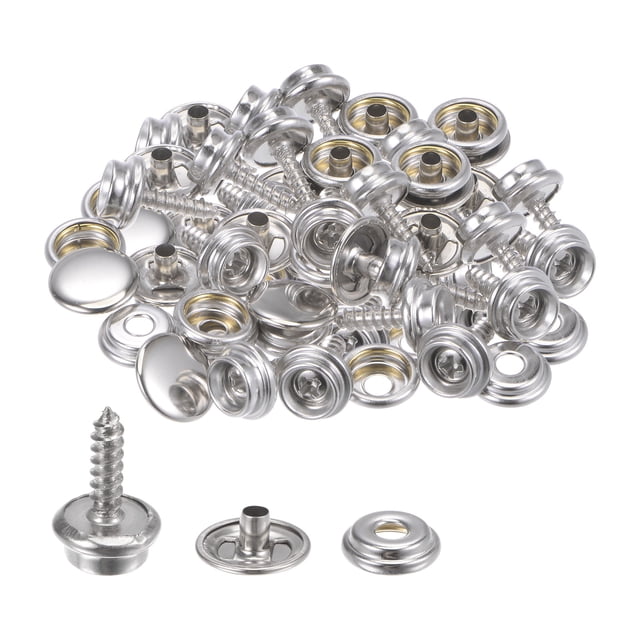 25 Juegos Unique Bargains Lona broches kit 0,6 15mm broches Inoxidable acero tornillo presión sujetadores kit presión Botones para Barco Cubierta Alfombra reparación tono Plateado