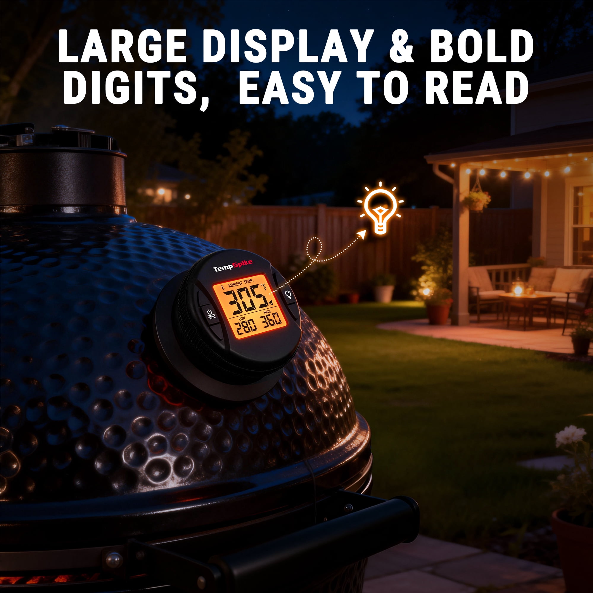 TempSpike Grill Gauge - Wireless Bluetooth Grill Thermometer, 450ft Range, Upgrade Any Grill or Smoker to Smart