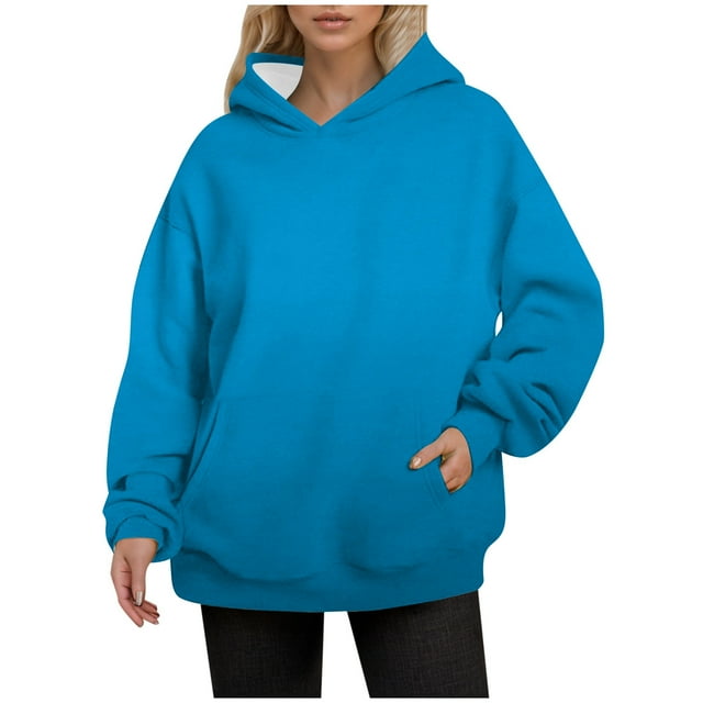 VBARHMQRT Brown Hoodie Women's Autumn and Winter Solid Color Thin Style Plus Size Pocket Long Sleeved Hooded Sweatshirt Pullover Sweatshirt