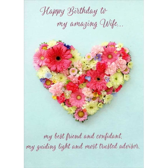 RSVP Embossed Flower Heart on Light Blue Birthday Card for Wife